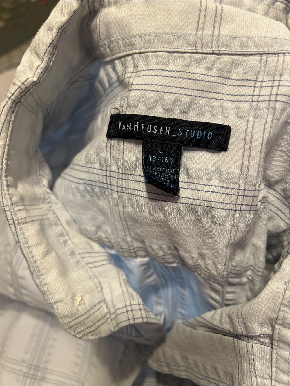 Van Heusen White and Gray Plaid Button-Down Shirt